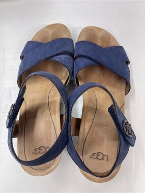 UGG Women's Blue Suede Emerald Wedge Sandals